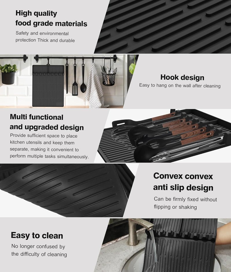 Uozuke Silicone Griddle Tools Mat for Blackstone - Large Silicone Spatula Mat with Drip Pad - Griddle Mats BBQ Grill Accessories - Side Shelf Mats Grill Pad for Blackstone Griddles Accessories(Black) - Image 5